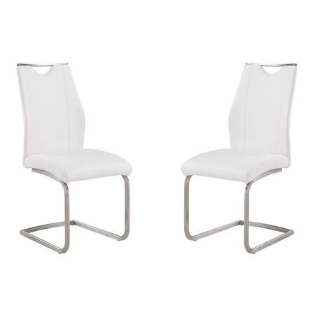 Armen Living Bravo Contemporary Dining Chair In White Faux Leather and Brushed Stainless Steel Finish, PK2 LCBRSIWH